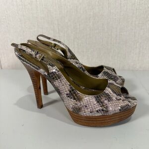COLE HAAN (NIKEAIR) SNAKESKIN PRINT LEATHER PEEP TOE HIGH PUMP 6.5b